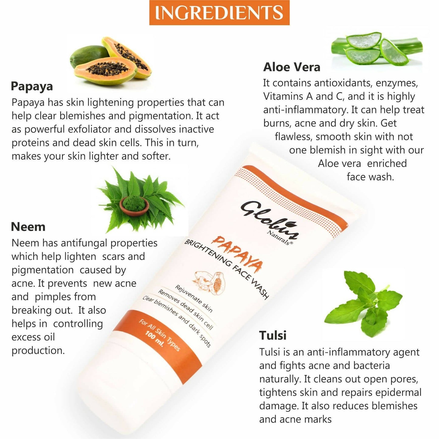 Globus Naturals Purifying Papaya Face Wash - Swadesiicart