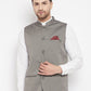 Even Apparels Grey Polyester Men's Nehru Jacket-Contrast Lining-Inbuilt Pocket Square | Swadesiicart