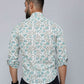 Miravan Men's Spread Collar White & Green Floral Print Slim Fit Shirt | Swadesiicart