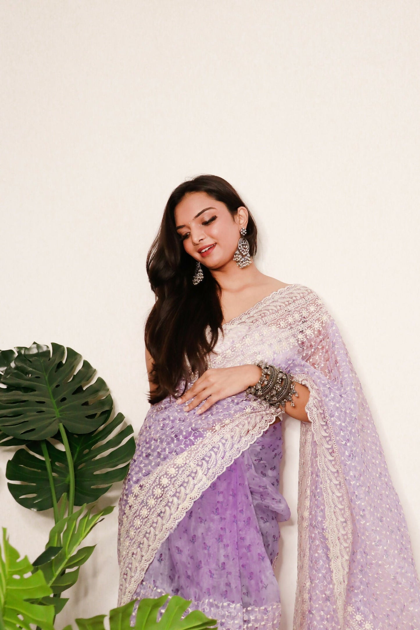 Vamsee Divya Lavender Organza Saree - Swadesiicart