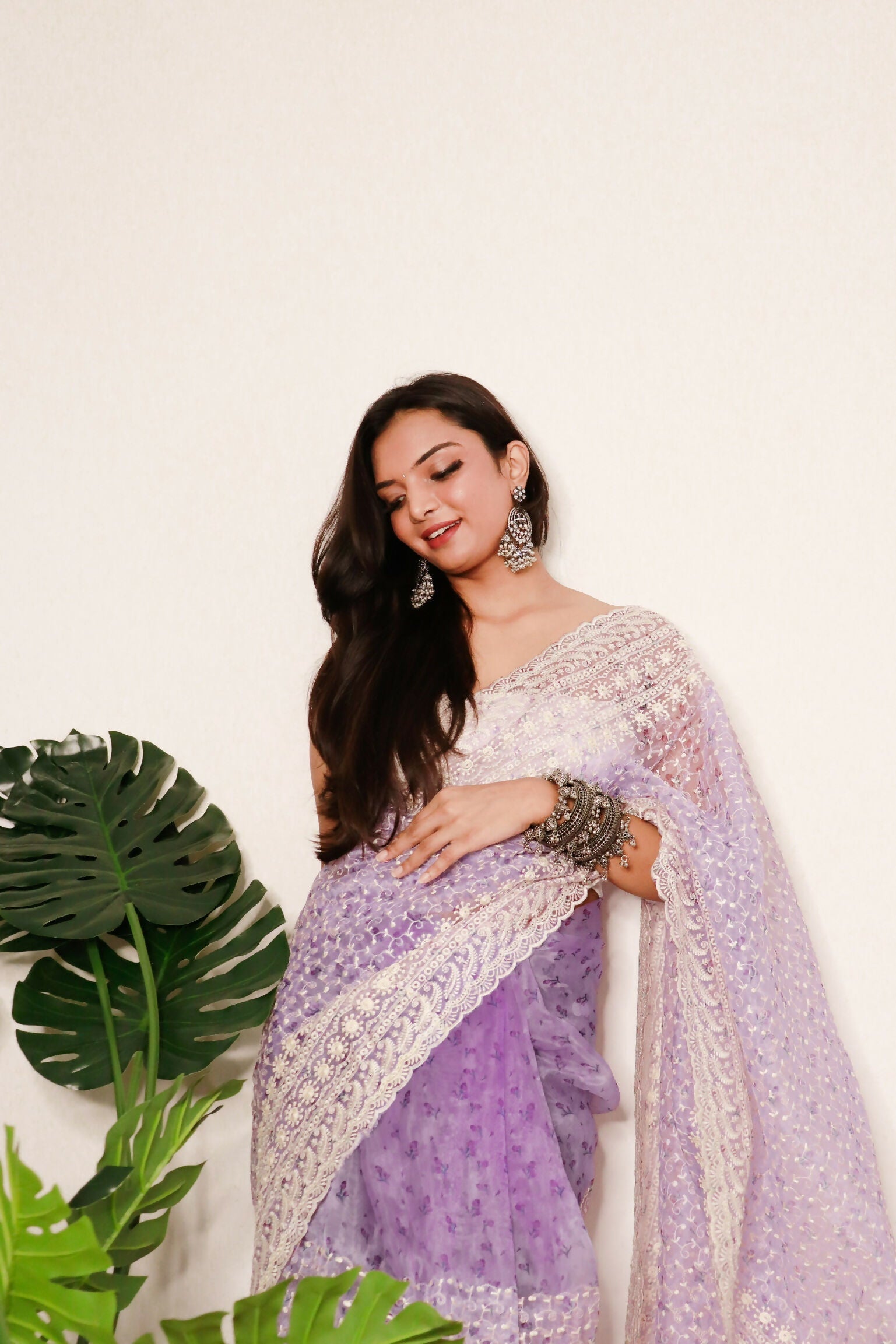 Vamsee Divya Lavender Organza Saree - Swadesiicart