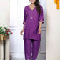 Miravan Women's Purple Solid Rayon Straight Co-Ord Set - Swadesiicart