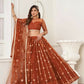 Aastha Fashion Brown Butterfly Net Tone To Tone Thread Work And Mirror Work Embroidery Wedding Wear Lehenga Choli