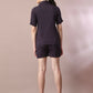 Myshka Women's Violet Solid Shirt Collar Party Shirt With Shorts Co-ord set - Swadesiicart