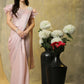 Light Pink Silk Satin Sequence Work Ready to Wear Saree with stitched Blouse - Nirvana | Swadesiicart