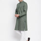 Even Apparels Green Color Linen Men's Kurta With Band Collar | Swadesiicart