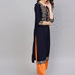 Anubhutee Navy Blue Yoke Design Straight Kurta | Swadesiicart