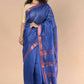 Very Much Indian Handloom Cotton Silk Maheshwari Saree With Sleek Golden Border - Purple Blue | Swadesiicart
