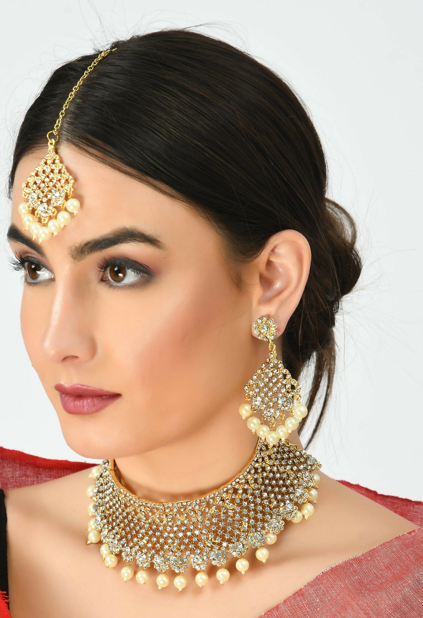 Mominos Fashion Johar Kamal Traditional Rajwadi Design Heavy Golden Necklace Set - Swadesiicart
