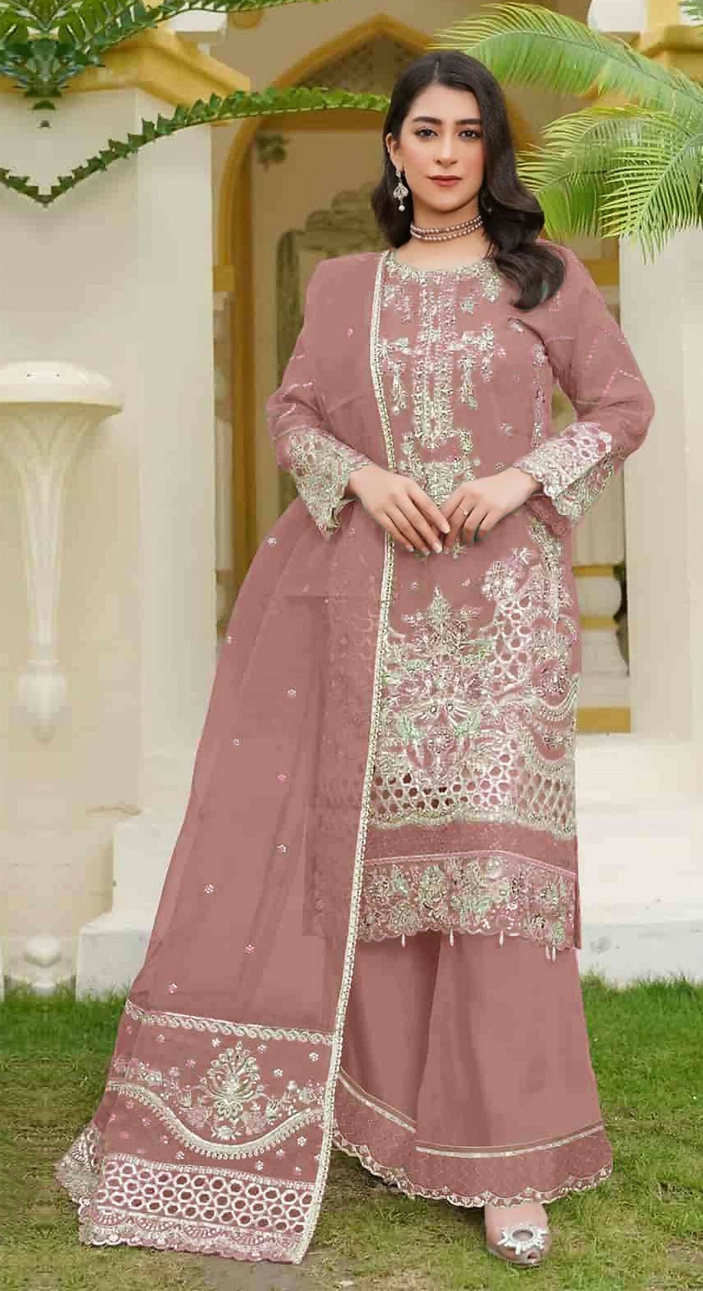 Anaita Brown Fox Georgette Stitched Suit with Embroidery Sequins