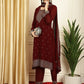 Jyoti Fashion Women's Maroon Georgette Resham Thread & Sequin Kurta with Trouser & Dupatta | Swadesiicart