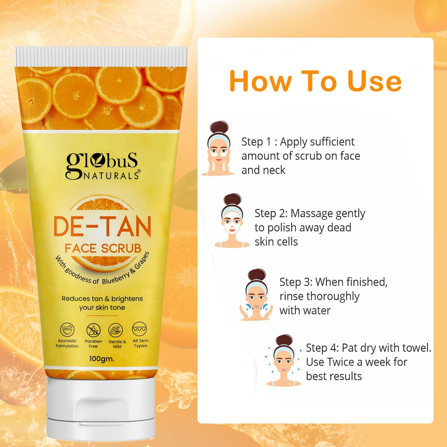 Globus Naturals De Tan Face Scrub, Suitable For All Skin Types | Swadesiicart
