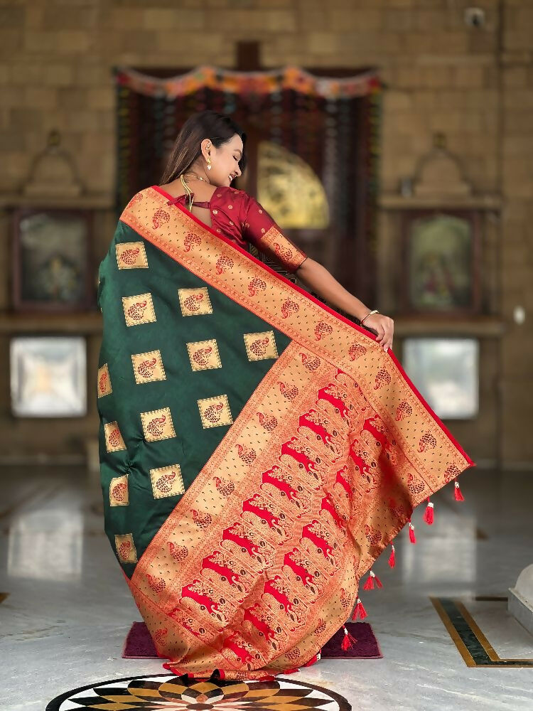 PR Fashion Freen Soft Banarasi Silk With Zari Weaving Meenakari Design Saree | Swadesiicart