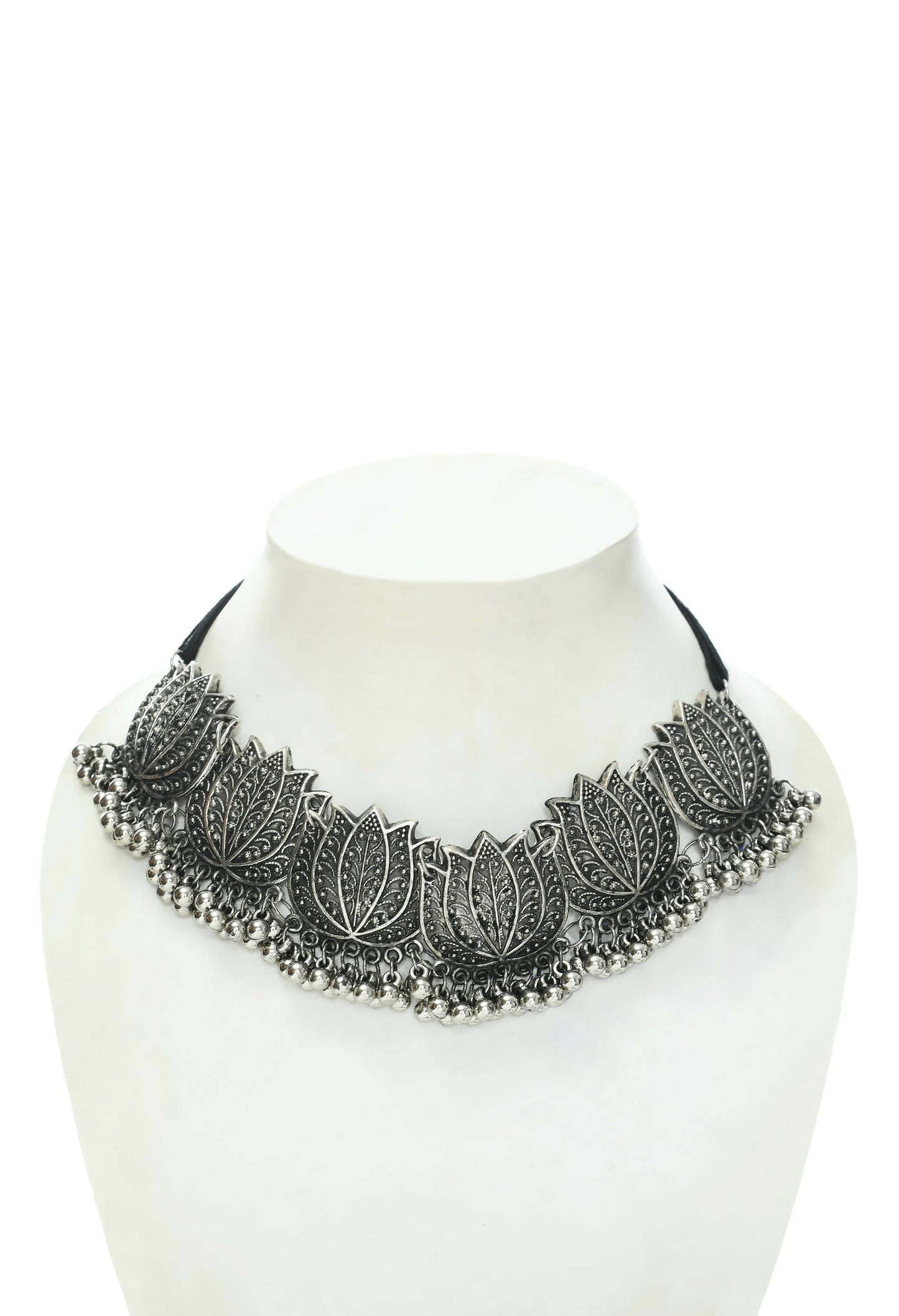 Mominos Fashion Johar Kamal Silver-Plated Brass Finish Lotus Design Choker For Women | Swadesiicart