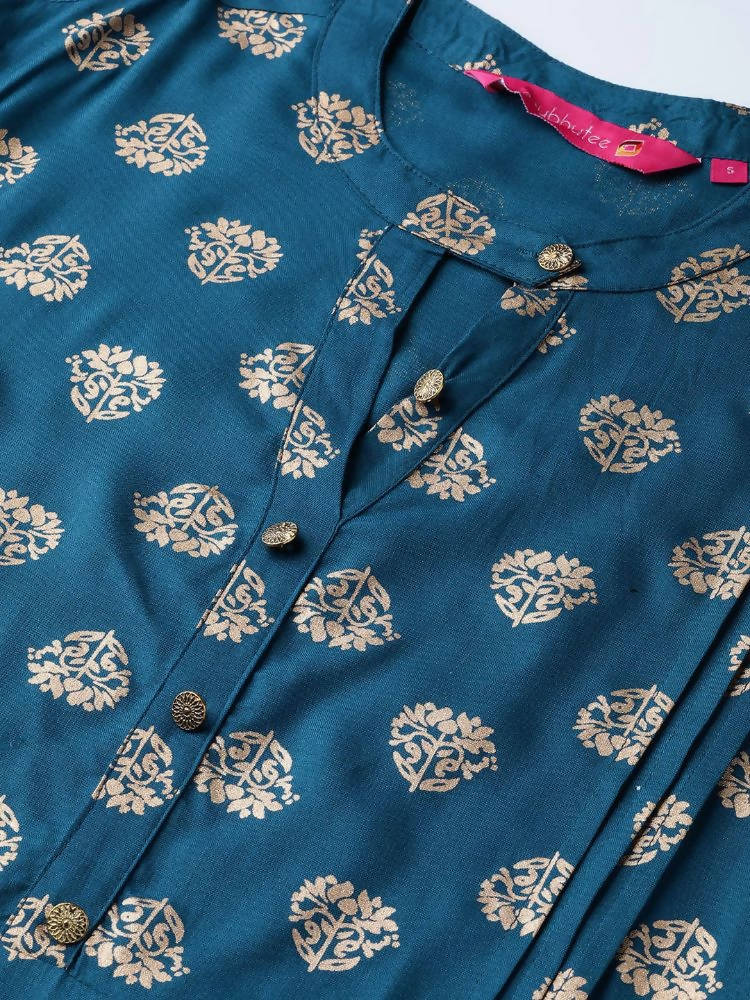 Anubhutee Teal Blue & Off-White Foil Print Kurta with Palazzos | Swadesiicart
