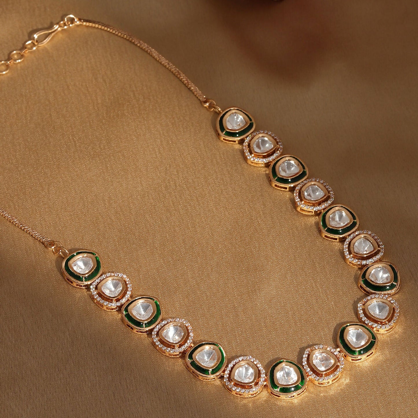 Kundan and Diamond Neckpiece with Meenakari (Gold) - Ruby Raang | Swadesiicart