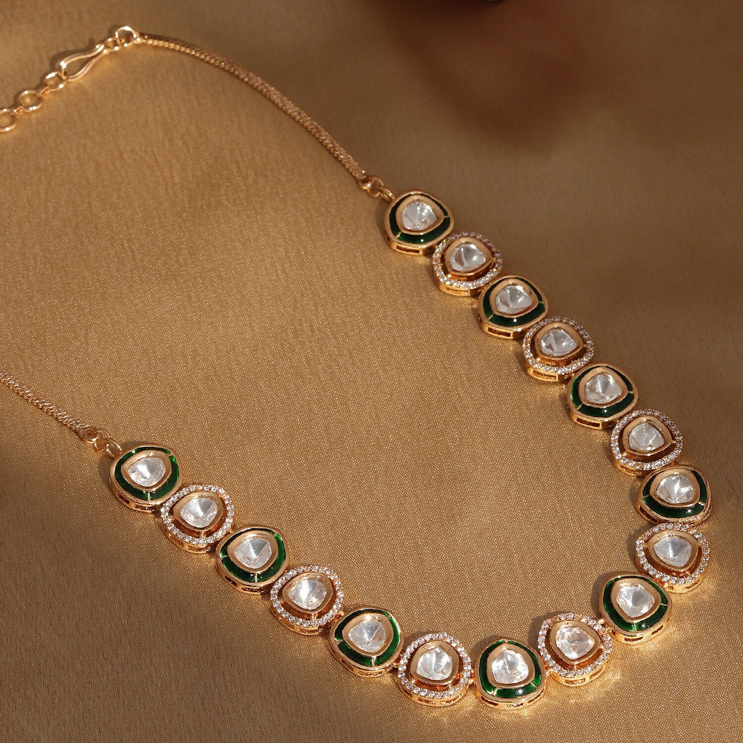 Kundan and Diamond Neckpiece with Meenakari (Gold) - Ruby Raang | Swadesiicart