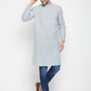 Even Apparels Grey Pure Cotton Men's Long Kurta With Band Collar | Swadesiicart