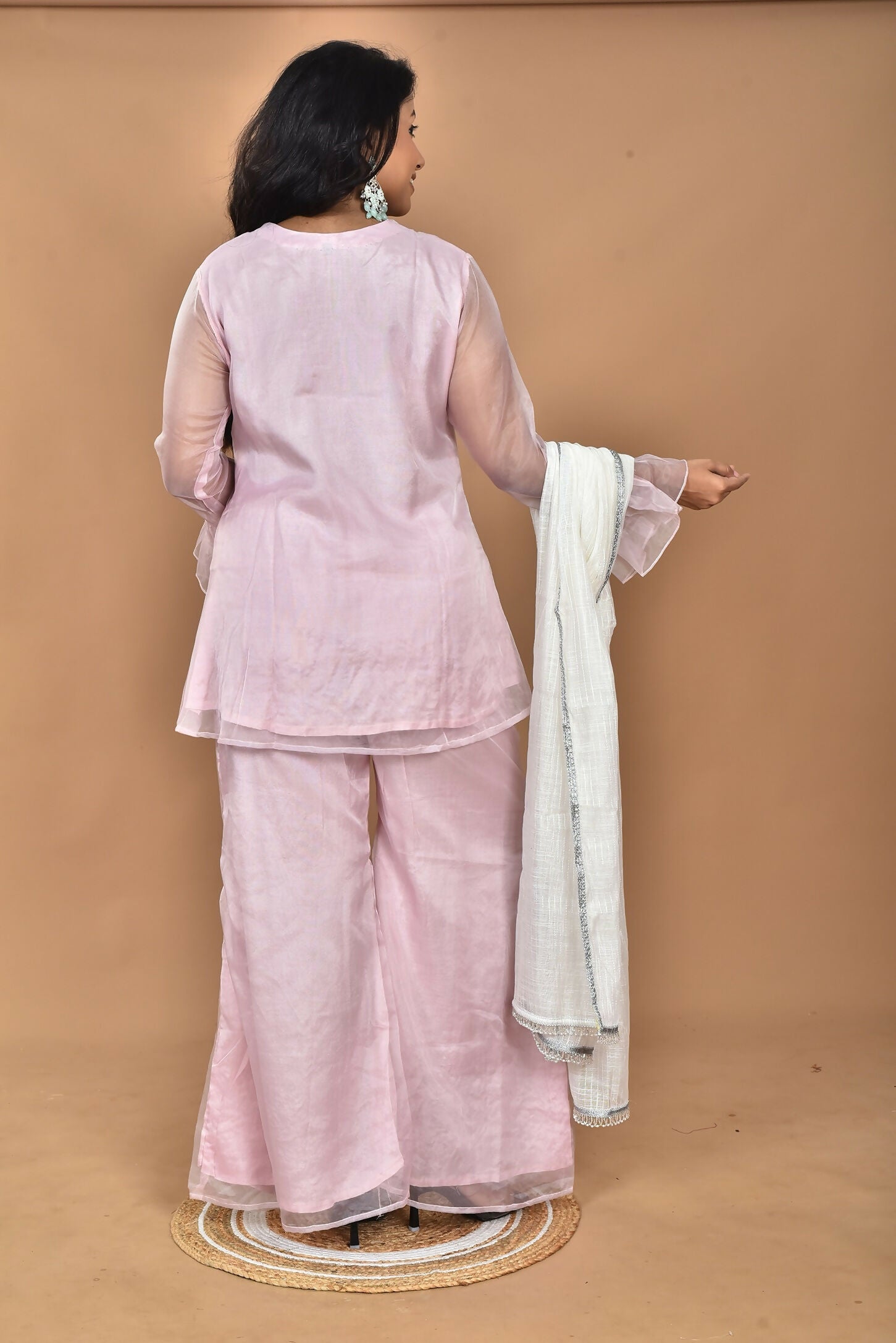 Morchari Women And Hand Embroidery Palazzo Set-Pink - Swadesiicart
