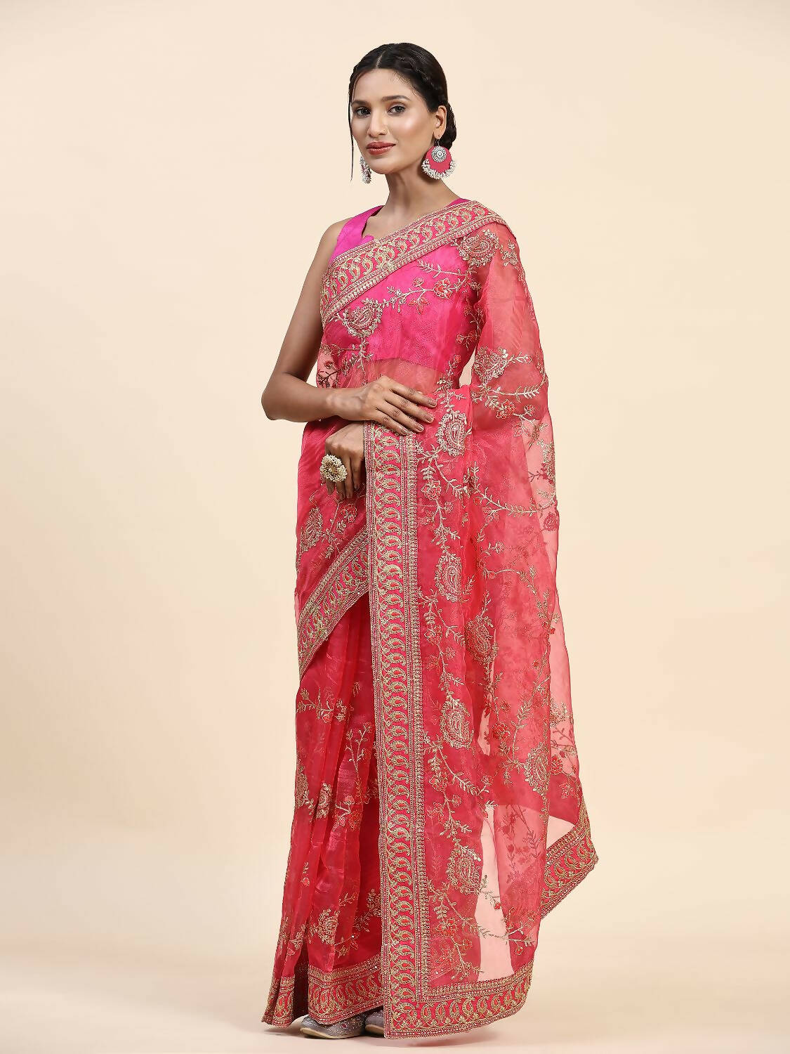 Vamsee Pink Organza Saree - Swadesiicart
