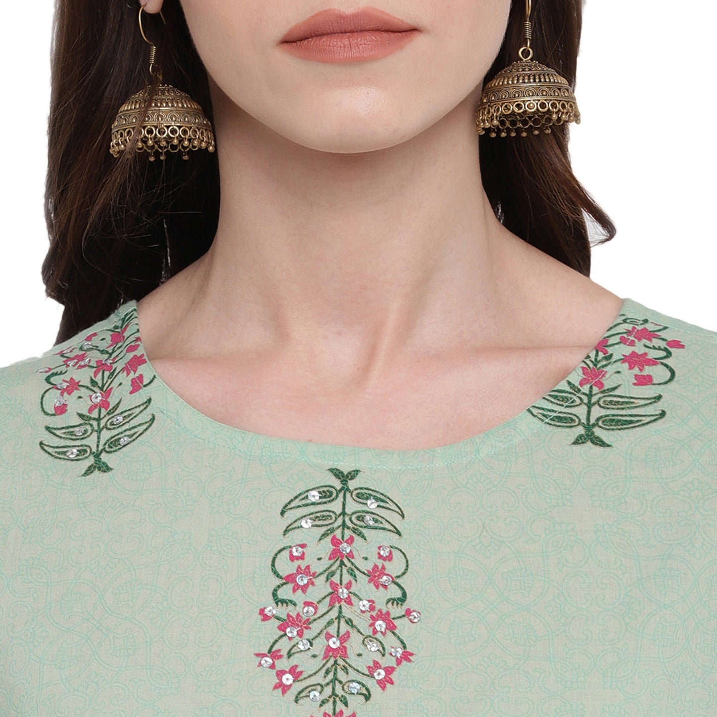 NOZ2TOZ Women Light Green Cotton Kurta (1Pc) - Swadesiicart