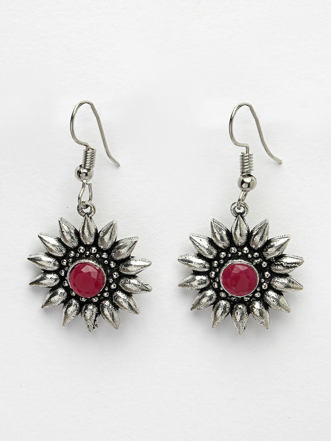 NVR Women's Silver-Toned Artificial Stones German Silver Oxidised Drop Earrings | Swadesiicart