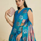 Vishnu Weaves Women's Firozi Banarasi Silk Zari Woven Saree with Blouse - Swadesiicart