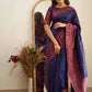 DEIANA'S Beautiful Designer Golden zari Soft Lichi Silk Saree - Navy Blue - Swadesiicart