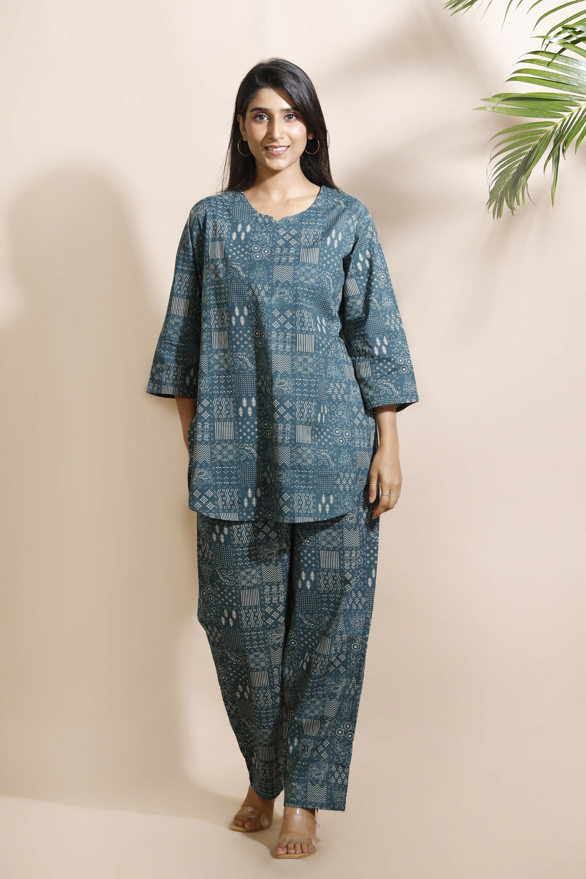 Breathables Abstract Green Cotton Kurta & Pant Co-Ord Set