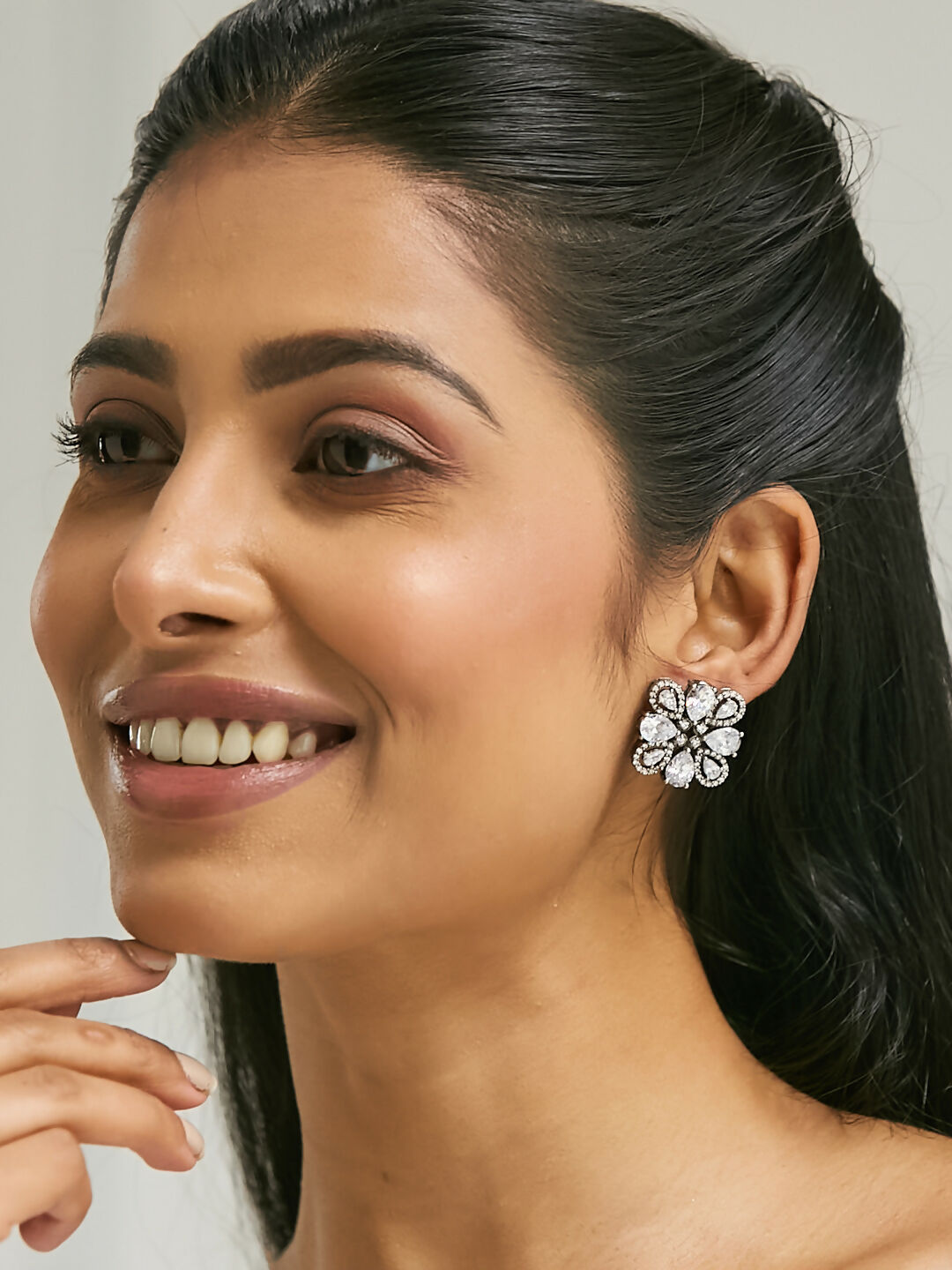Nuyug 22K Gold-Plated Crystal & Zircon Stone Studded Floral Studs | Swadesiicart