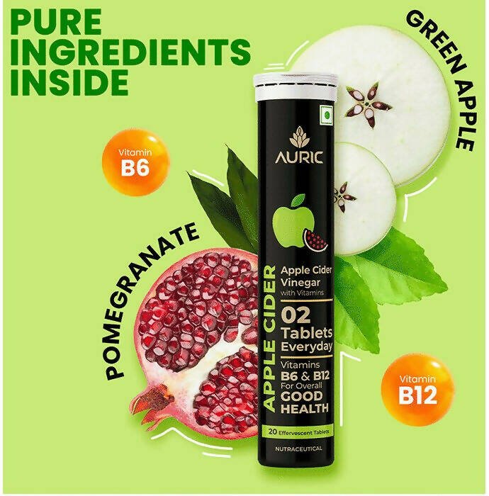 Auric Apple Cider Vinegar Effervescent Tablets with Vitamins B6, B12 | Swadesiicart