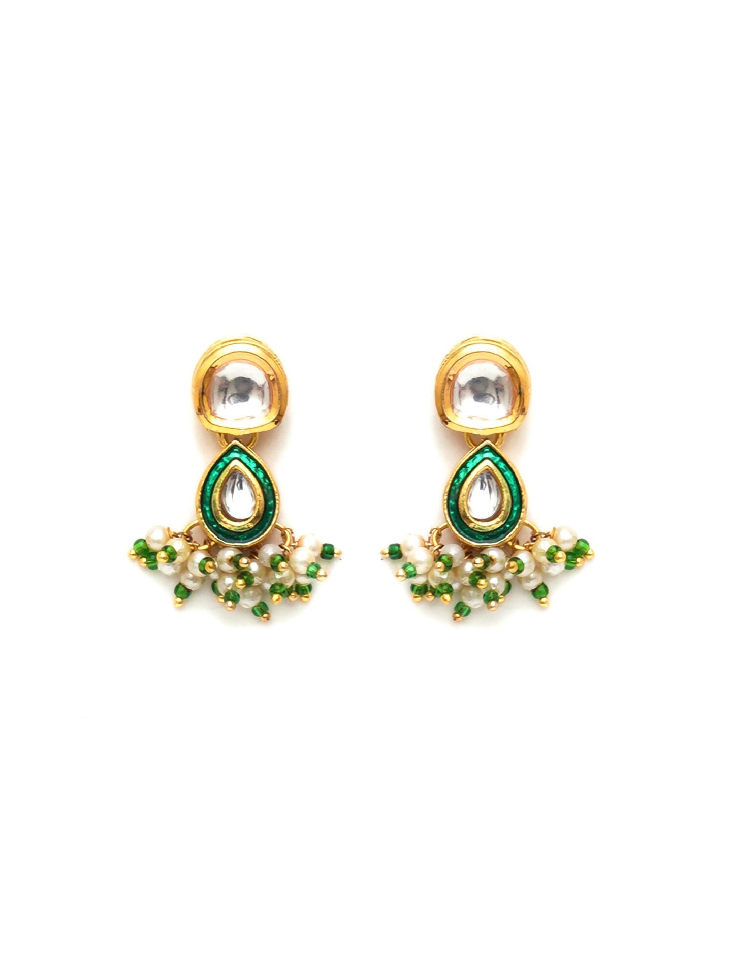 Dual Kundan Stone with Earrings (Gold) - Ruby Raang - Swadesiicart