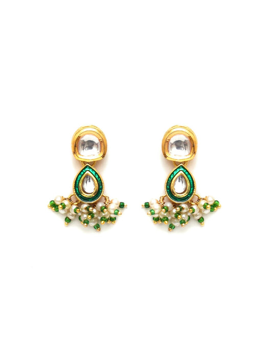 Dual Kundan Stone with Earrings (Gold) - Ruby Raang - Swadesiicart