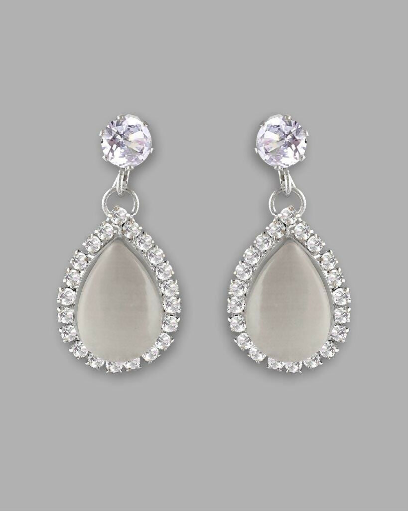 VOJ Silver Plated White Stone With AD Stone Studded Chain Set - Swadesiicart