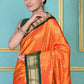 Very Much Indian Authentic Pure Silk Handloom Orange Maharani Paithani | Swadesiicart