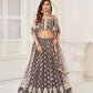 Aastha Fashion Space Gray Butterfly Net White Cotton Thread Work And Sequence Work Embroidery Wedding Wear Lehenga Choli