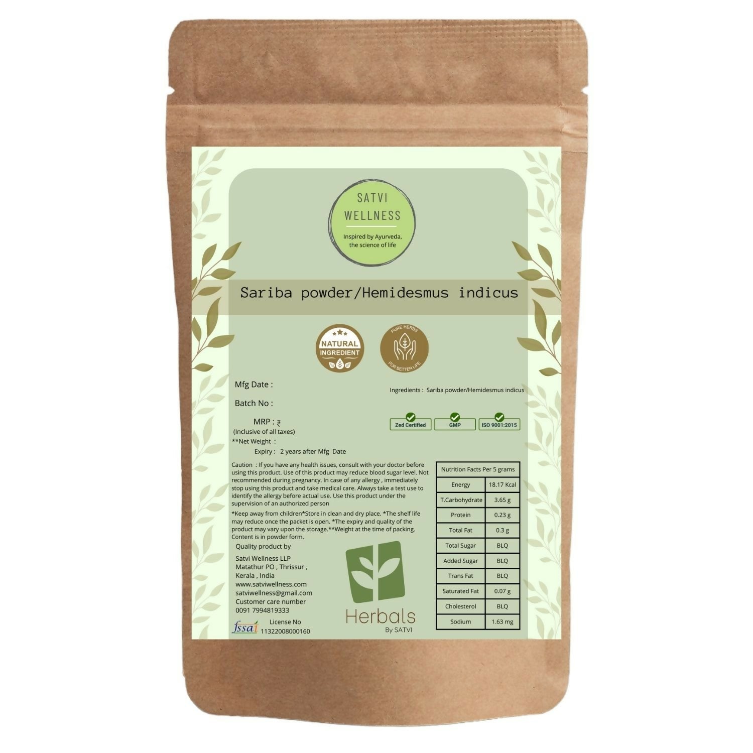 Satvi Wellness Sariba Powder | Hemidesmus Indicus - Satvi Wellness
