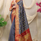 Jyoti Fashion Women's Grey Banarasi Silk Zari Woven Saree with Blouse | Swadesiicart