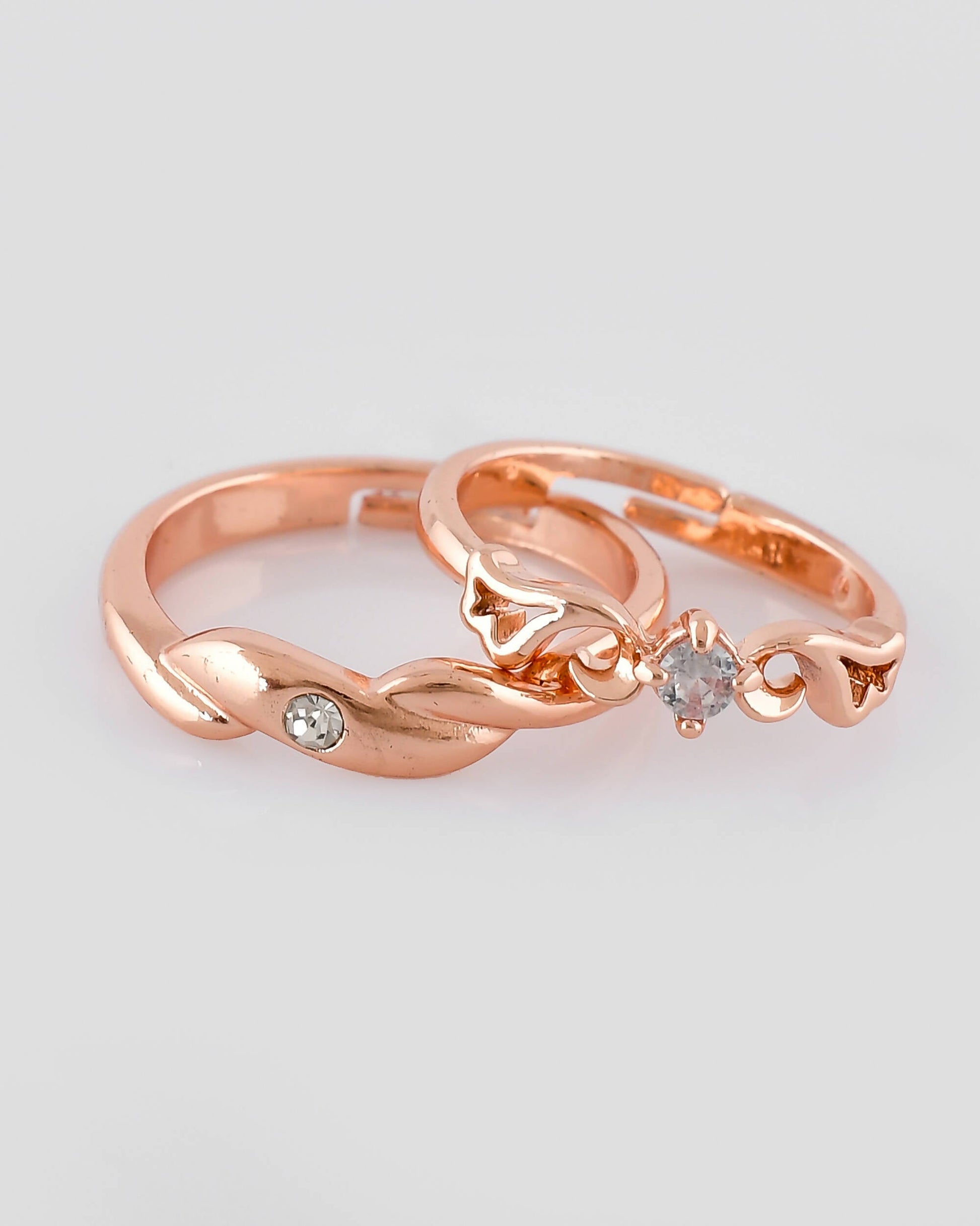 VOJ Stainless Steel Cubic Zirconia Gold-Polished Ring Set | Swadesiicart