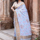 Joban Fashion Light Blue Crepe Chiffon Pure Handloom Banarasi Silk Saree | Swadesiicart