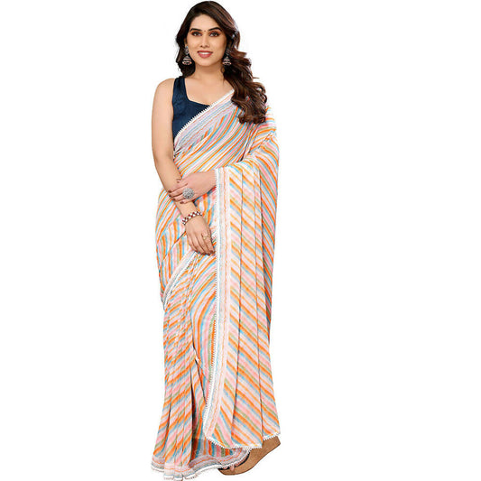 Women's Partywear Designer Orange Georgette Fancy Saree - Satrangi | Swadesiicart