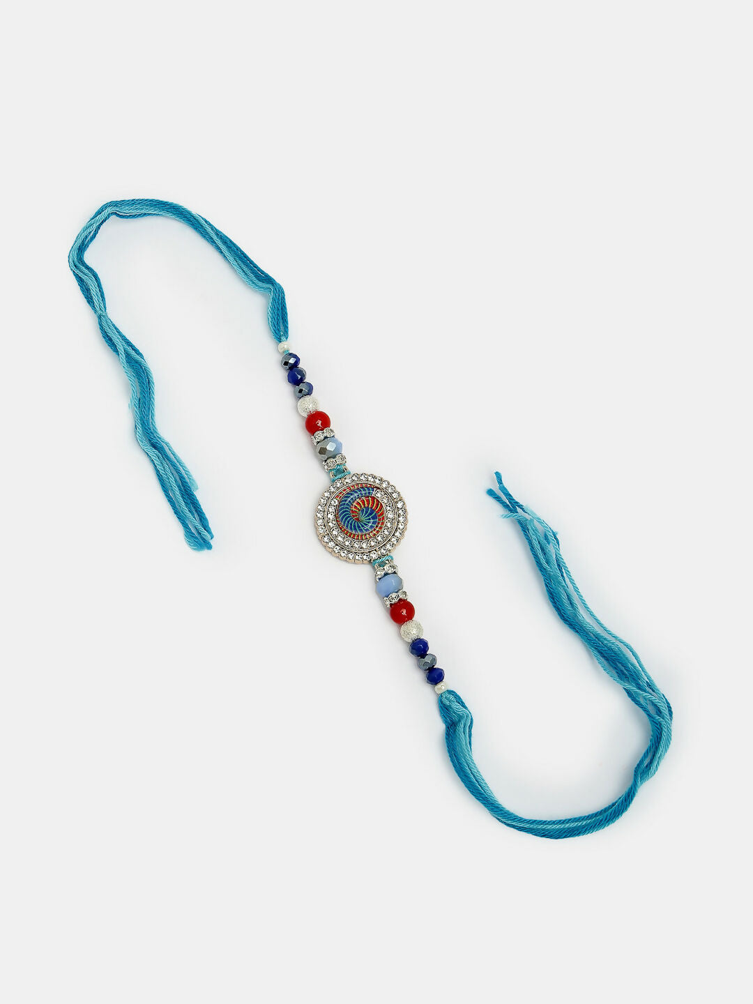 NVR Women & Men Set of 2 Blue Kundan-Studded & Beaded Bhaiya Bhabhi Rakhi With Roli Chawal | Swadesiicart