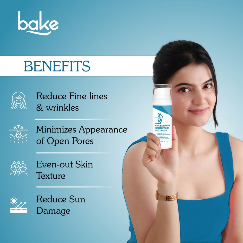 Bake 2.5% Retinoid Night Cream Bakuchiol Oil | Swadesiicart