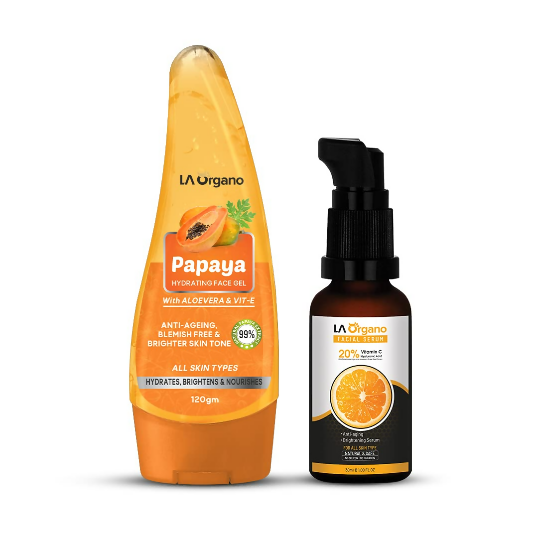 LA Organo Papaya Hydrating Face Gel with Alovera,Vit-E & Vitamin C Serum Combo | Swadesiicart