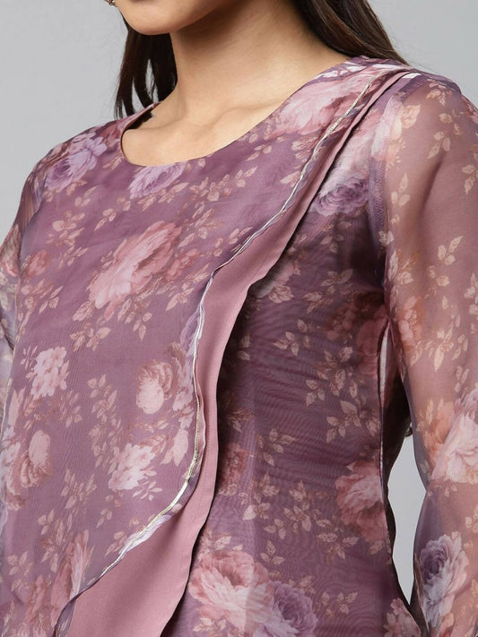 Ahalyaa Women Mauve Organza Digital Printed Tunic | Swadesiicart