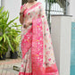 Vishnu Weaves Women's Pink Banarasi Silk Patola Zari Woven Saree with Blouse - Swadesiicart