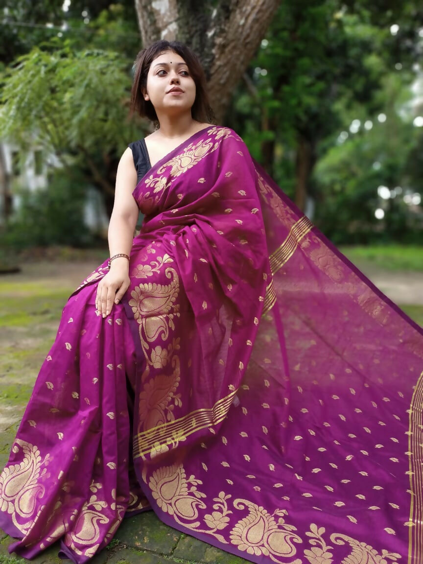Exclusive Collection Purple Beautiful Cotton Silk Saree - Swadesiicart