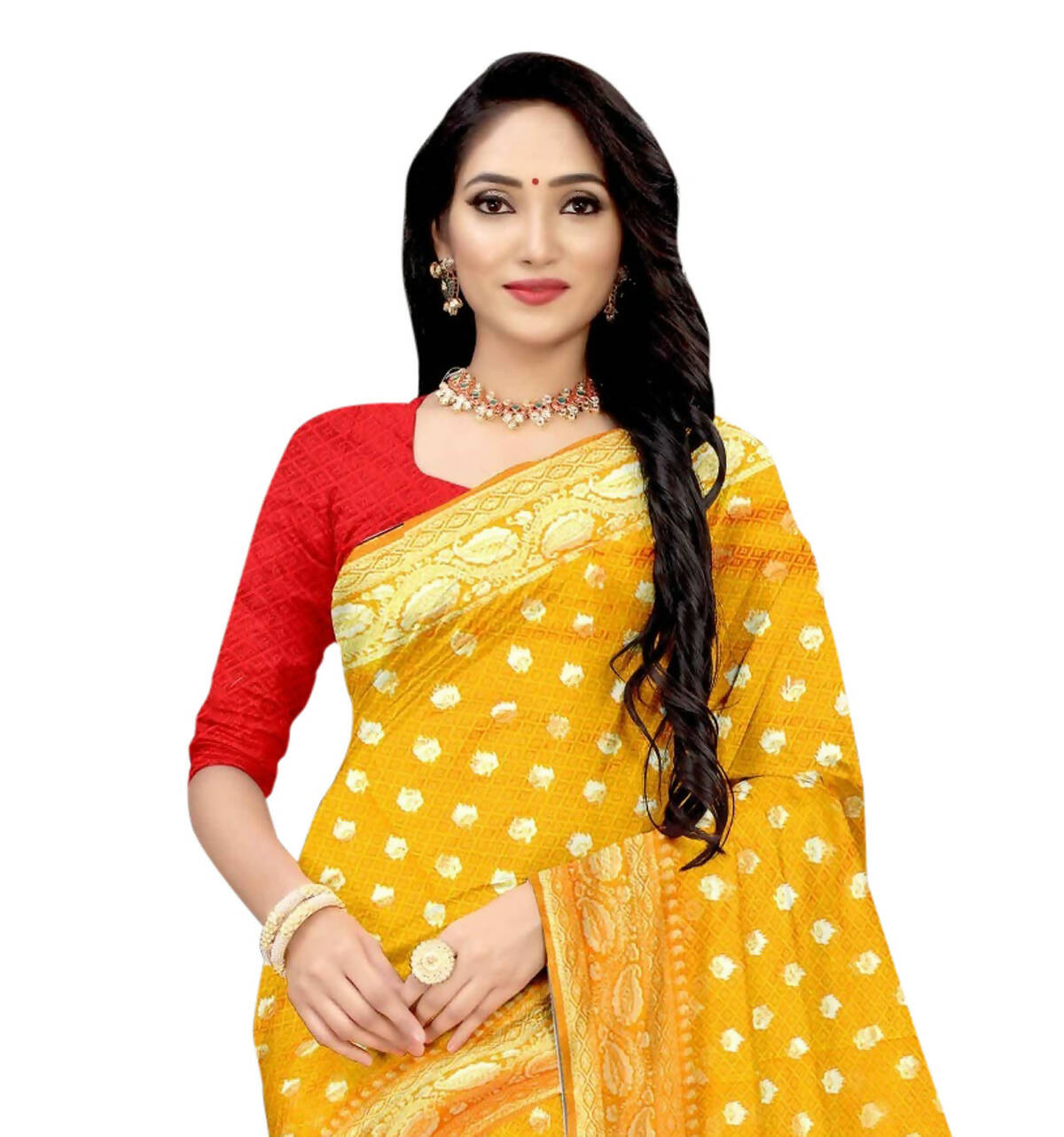 Vamika Mustard Weaving Banarasi Jacquard Saree | Swadesiicart