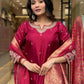 The52 Maroon Beautiful Embroidered Viscose Chanderi Fabric Straight Kurta Pant with Dupatta Set - Swadesiicart