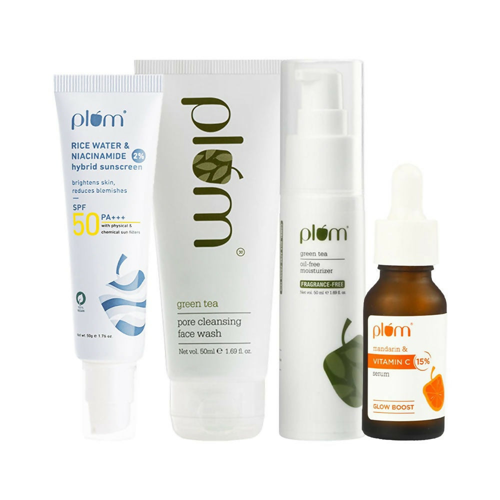 Plum Daily Skincare Routine CSMS (Cleanser, Serum, Moisturizer, Sunscreen) Combo | Swadesiicart